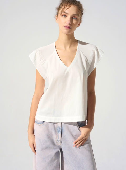 Crystal pleated short sleeve blouse