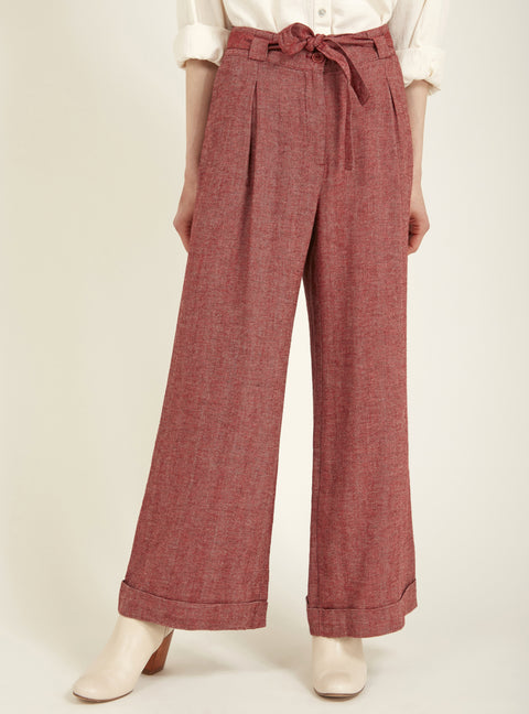 Wide Linen Tie Trousers