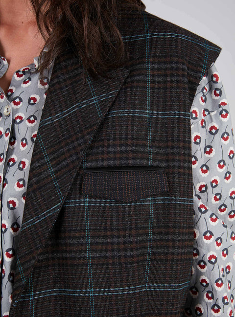 Sleeveless Checked Jacket