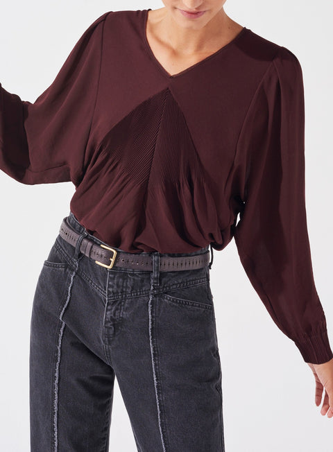 Long Sleeve Wrap Blouse